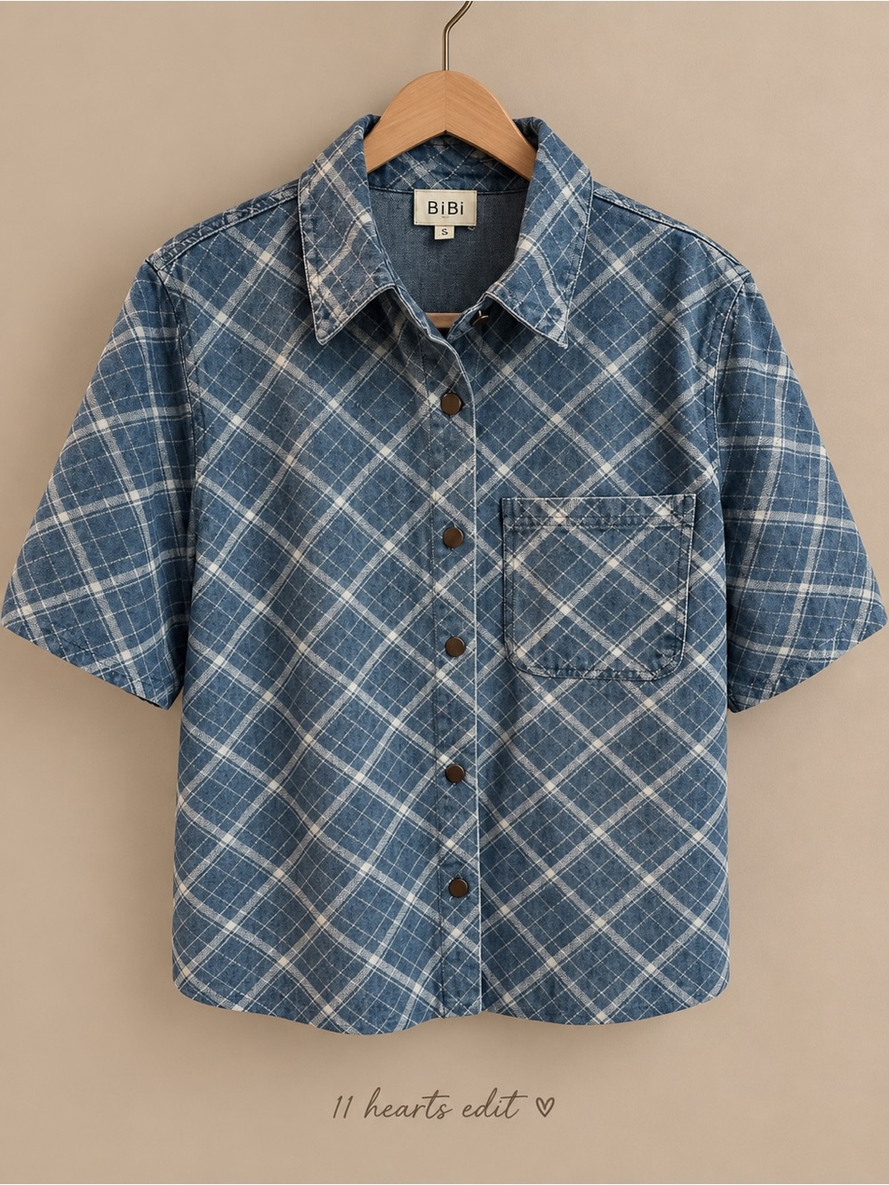 BiBi Blue Ivory Plaid Denim Style Button Front Shirt Size Small NWOT HTF Rare